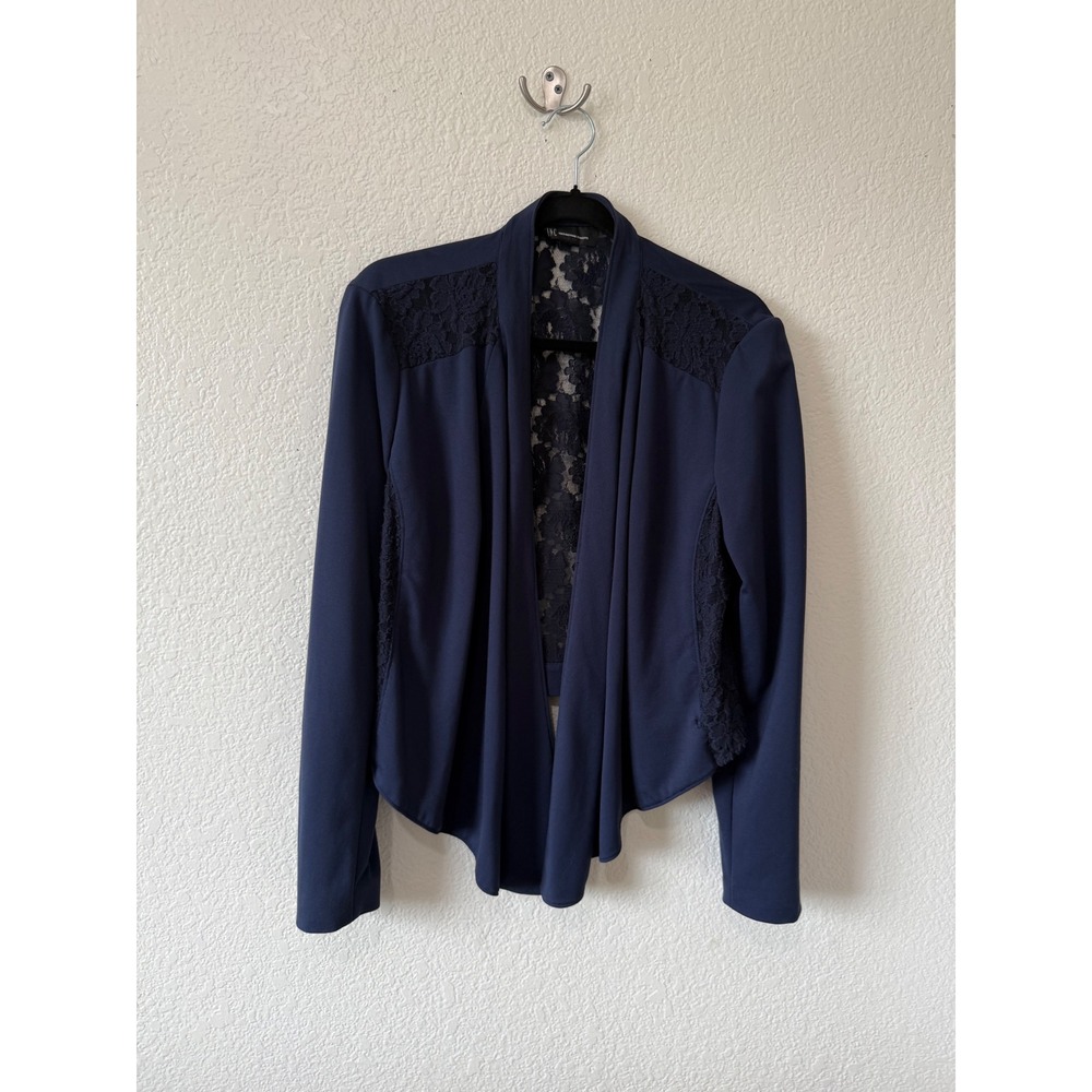INC International Concepts Navy Blue Lace Back Open Front Draped Cardigan Jacket